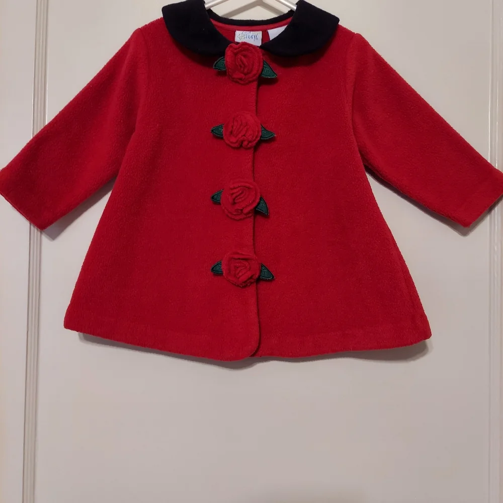 2nd Step Toddler Red Fleece Coat with Rose and Leaves Accent size 18Months
